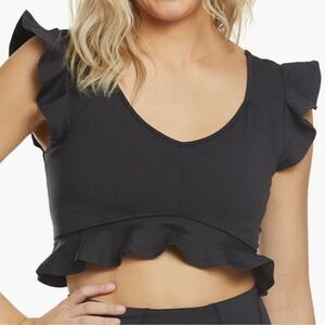 Free People Intimately Black Ruffle Plunge V-Neck Crop Top Peplum Size Large